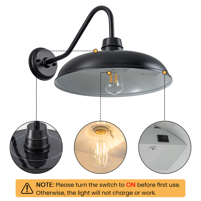 C Cattleya 2-Pack 9.5-Inch Black Outdoor Solar Barn Light with LED Bulbs