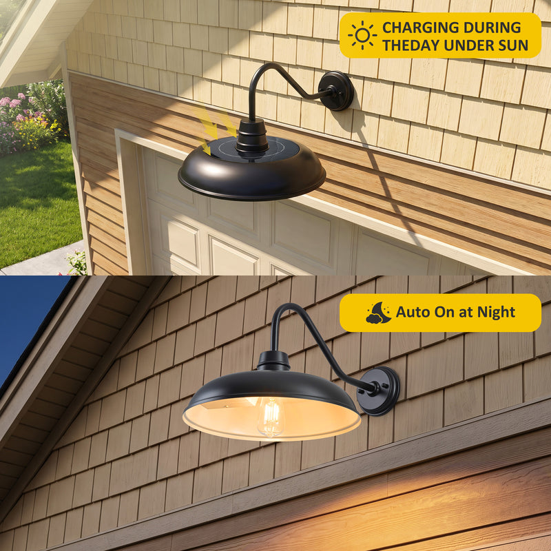 C Cattleya 2-Pack 9.5-Inch Black Outdoor Solar Barn Light with LED Bulbs