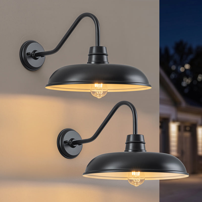 C Cattleya 2-Pack 9.5-Inch Black Outdoor Solar Barn Light with LED Bulbs