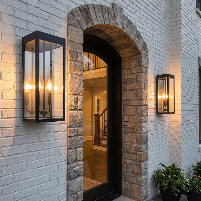 C Cattleya 2-Pack 20-Inch Matte Black Solar Outdoor Wall Lantern with Clear Tempered Glass(Light Bulbs Included)