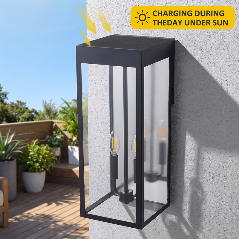 C Cattleya 2-Pack 20-Inch Matte Black Solar Outdoor Wall Lantern with Clear Tempered Glass(Light Bulbs Included)