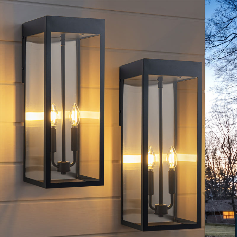 C Cattleya 2-Pack 20-Inch Matte Black Solar Outdoor Wall Lantern with Clear Tempered Glass(Light Bulbs Included)