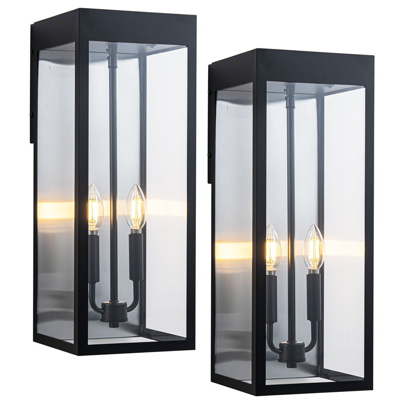 C Cattleya 2-Pack 20-Inch Matte Black Solar Outdoor Wall Lantern with Clear Tempered Glass(Light Bulbs Included)