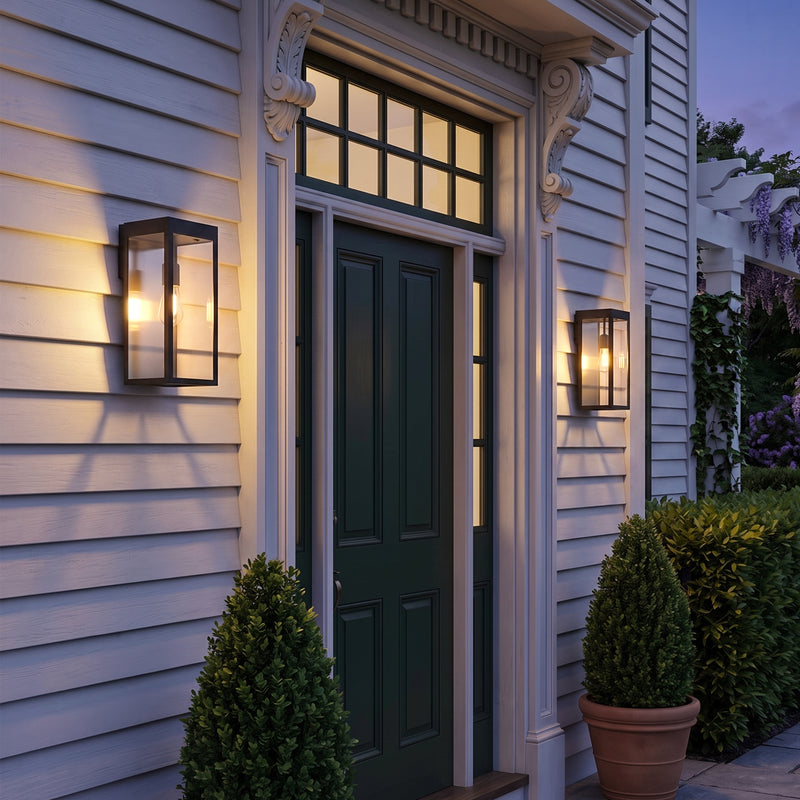 C Cattleya 2-Pack 11.75-Inch Matte Black Solar Outdoor Wall Lantern with Clear Tempered Glass(Light Bulbs Included)