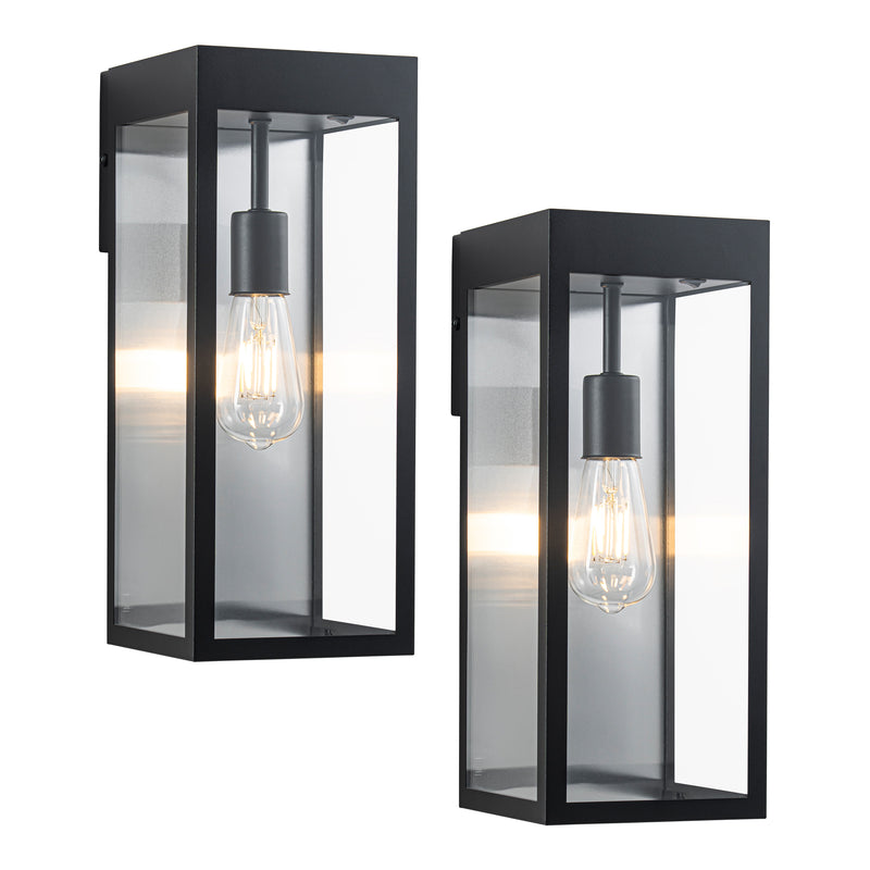 C Cattleya 2-Pack 11.75-Inch Matte Black Solar Outdoor Wall Lantern with Clear Tempered Glass(Light Bulbs Included)