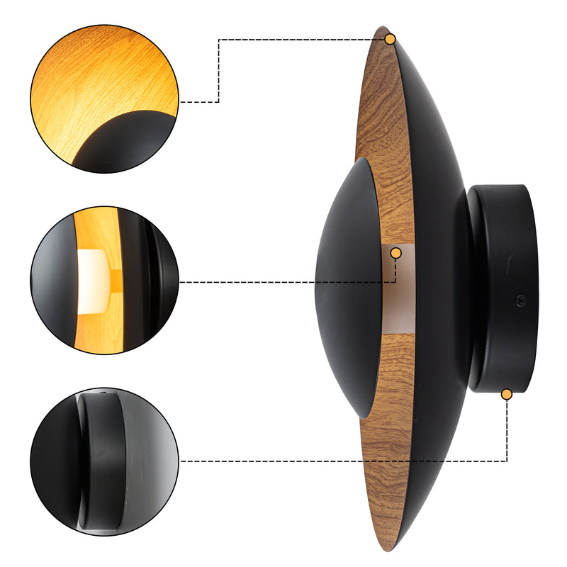 C Cattleya 11.75-Inch Walnut Wood Grain and Matte Black Outdoor LED Wall Sconce,3000K Warm White