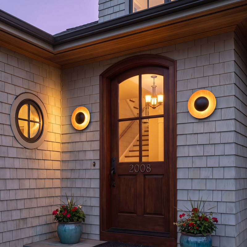 C Cattleya 11.75-Inch Walnut Wood Grain and Matte Black Outdoor LED Wall Sconce,3000K Warm White