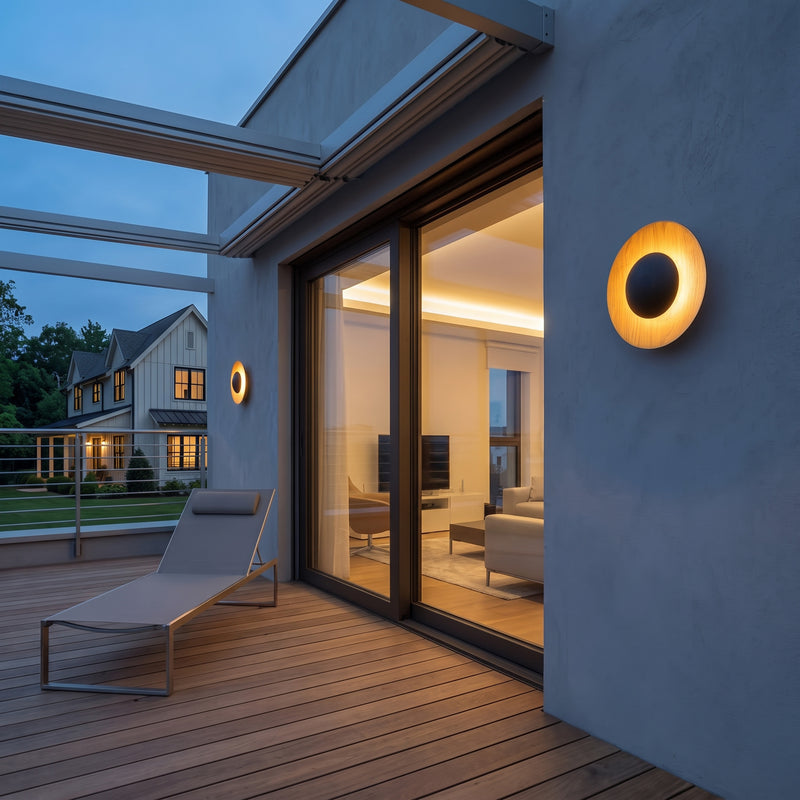 C Cattleya 11.75-Inch Walnut Wood Grain and Matte Black Outdoor LED Wall Sconce,3000K Warm White