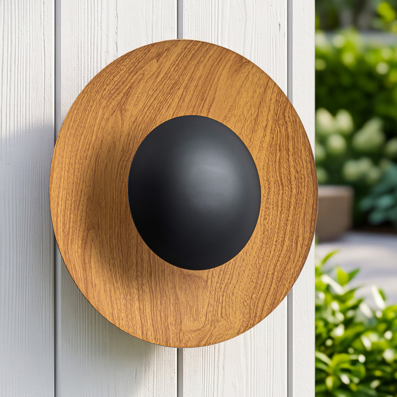 C Cattleya 11.75-Inch Walnut Wood Grain and Matte Black Outdoor LED Wall Sconce,3000K Warm White