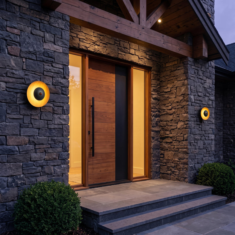 C Cattleya 11.75-Inch Walnut Wood Grain and Matte Black Motion Sensor Outdoor Wall Sconce,3000K Warm White