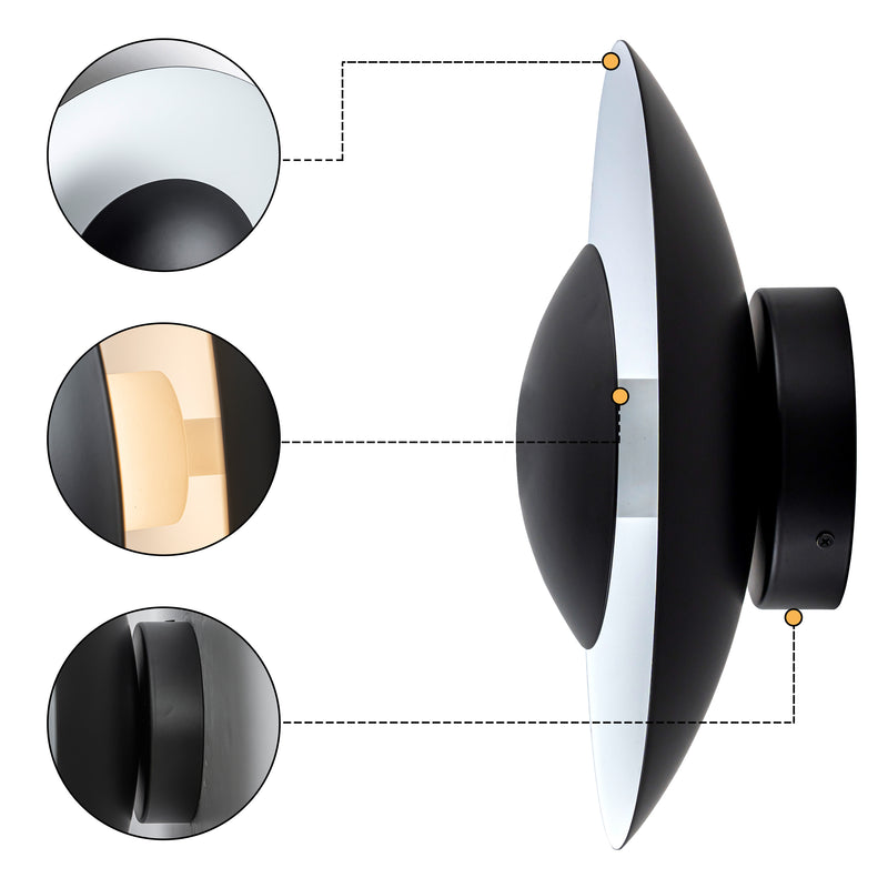 C Cattleya 11.75-Inch Modern Matte Black and White Outdoor LED Wall Sconce,3000K Warm White