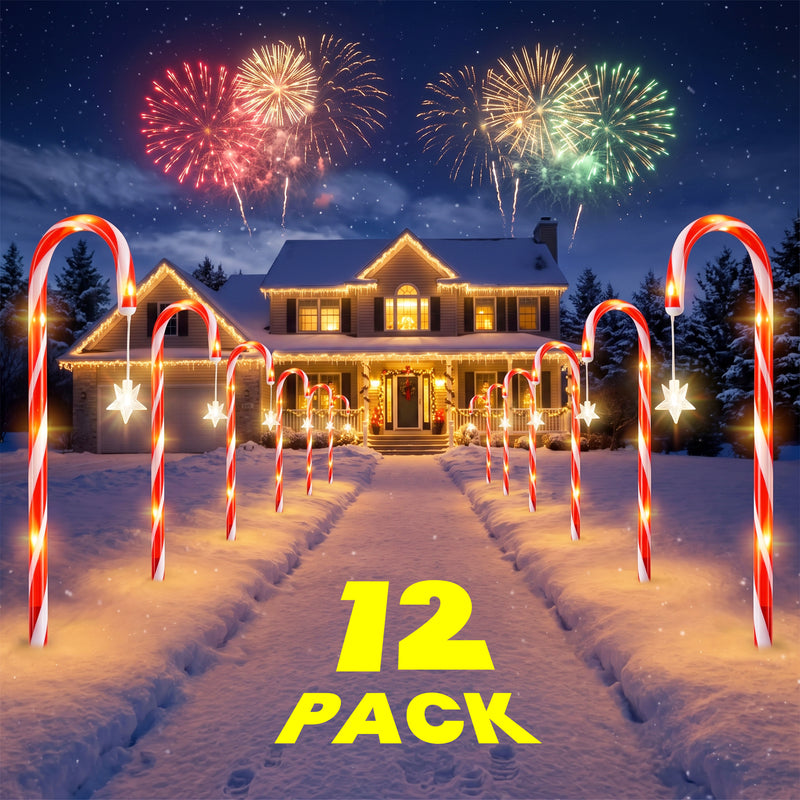 C Cattleya 21-Inch Christmas Candy Cane Led Outdoor Pathway Stake Lights with 10 Lighting Modes(12-Pack)