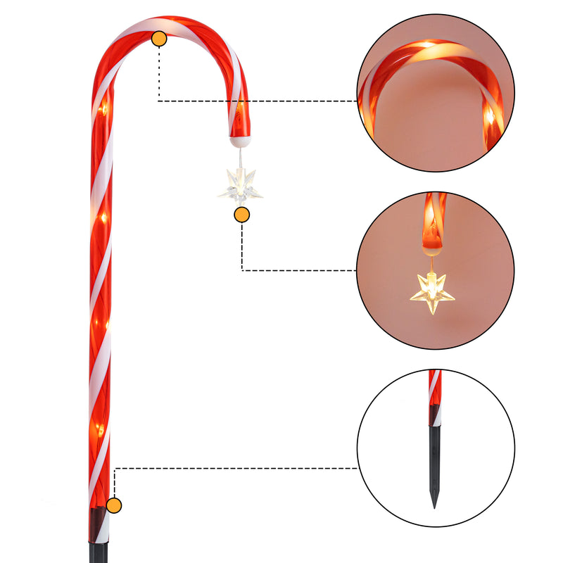 C Cattleya 21-Inch Christmas Candy Cane Led Outdoor Pathway Stake Lights with 10 Lighting Modes(12-Pack)