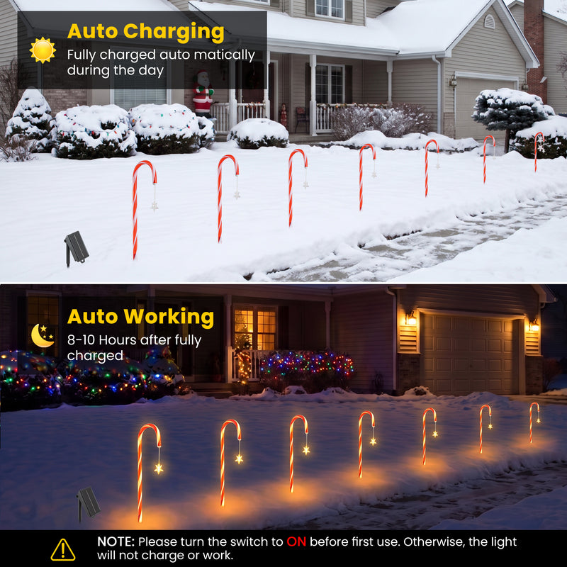 C Cattleya 21-Inch Christmas Candy Cane Led Outdoor Pathway Stake Lights with 10 Lighting Modes(12-Pack)