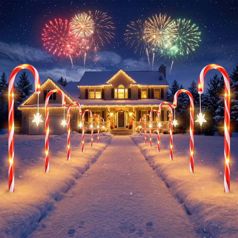 C Cattleya 21-Inch Christmas Candy Cane Led Outdoor Pathway Stake Lights with 10 Lighting Modes(12-Pack)