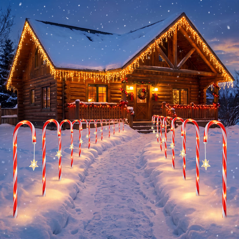 C Cattleya 21-Inch Christmas Candy Cane Led Outdoor Pathway Stake Lights with 10 Lighting Modes(12-Pack)