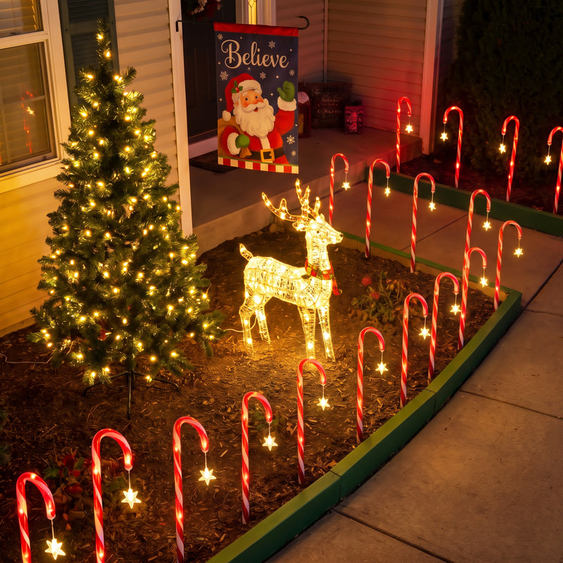 C Cattleya 21-Inch Christmas Candy Cane Led Outdoor Pathway Stake Lights with 10 Lighting Modes(12-Pack)