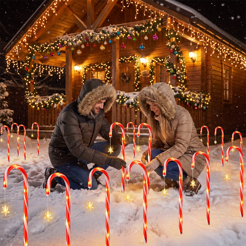 C Cattleya 21-Inch Christmas Candy Cane Led Outdoor Pathway Stake Lights with 10 Lighting Modes(12-Pack)