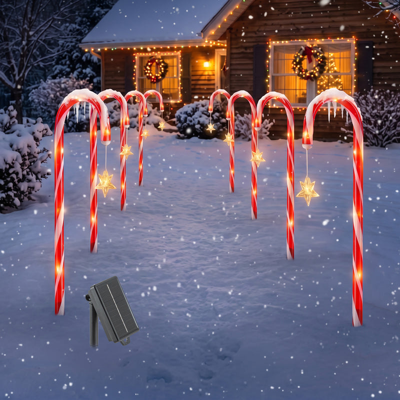 C Cattleya 21-Inch Christmas Candy Cane Led Outdoor Pathway Stake Lights with 10 Lighting Modes(12-Pack)
