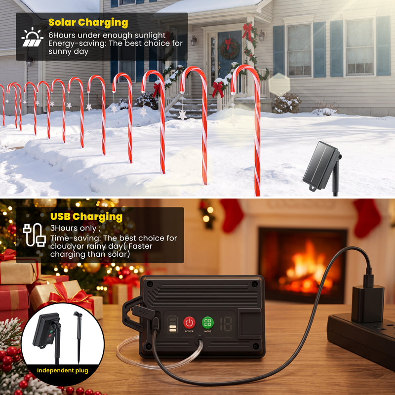 C Cattleya 21-Inch Christmas Candy Cane Led Outdoor Pathway Stake Lights with 10 Lighting Modes(12-Pack)