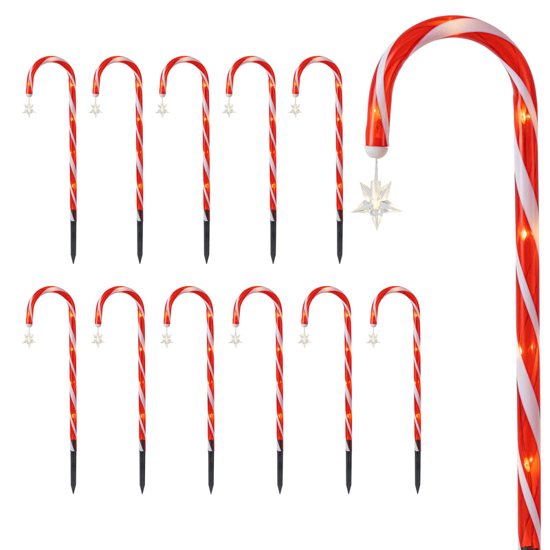 C Cattleya 21-Inch Christmas Candy Cane Led Outdoor Pathway Stake Lights with 10 Lighting Modes(12-Pack)