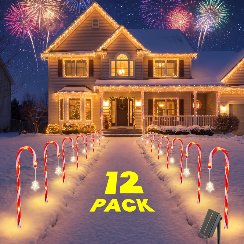 C Cattleya 20-Inch Christmas Candy Cane Led Outdoor Pathway Stake Lights with 10 Lighting Modes(12-Pack)