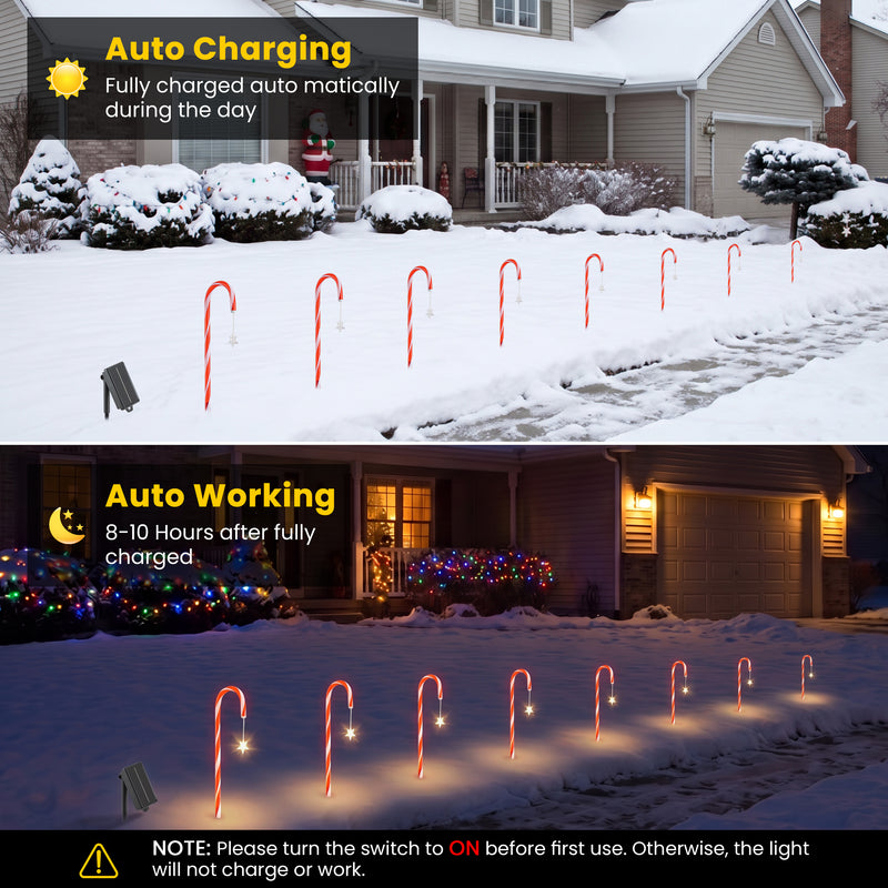 C Cattleya 20-Inch Christmas Candy Cane Led Outdoor Pathway Stake Lights with 10 Lighting Modes(12-Pack)