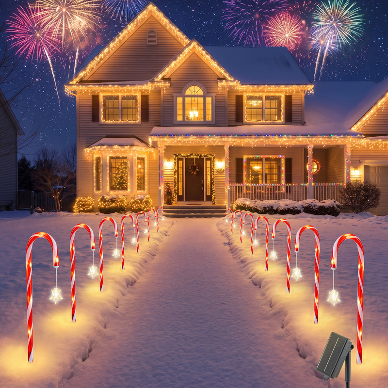 C Cattleya 20-Inch Christmas Candy Cane Led Outdoor Pathway Stake Lights with 10 Lighting Modes(12-Pack)