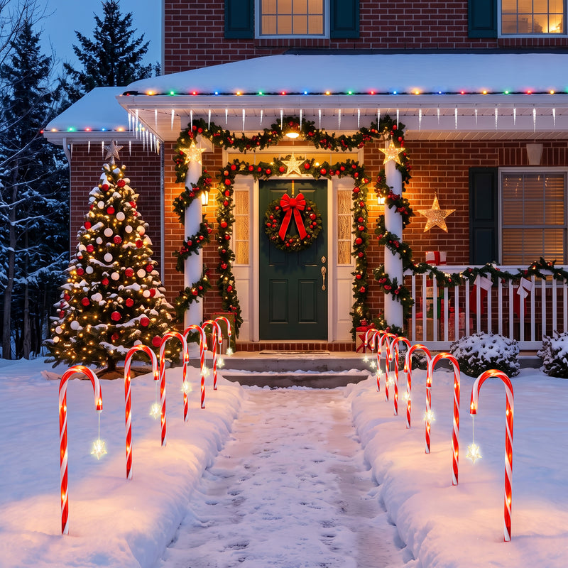 C Cattleya 20-Inch Christmas Candy Cane Led Outdoor Pathway Stake Lights with 10 Lighting Modes(12-Pack)