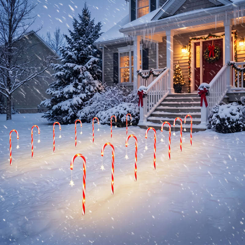 C Cattleya 20-Inch Christmas Candy Cane Led Outdoor Pathway Stake Lights with 10 Lighting Modes(12-Pack)