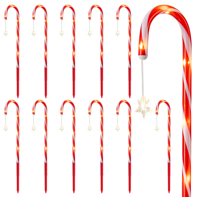 C Cattleya 20-Inch Christmas Candy Cane Led Outdoor Pathway Stake Lights with 10 Lighting Modes(12-Pack)