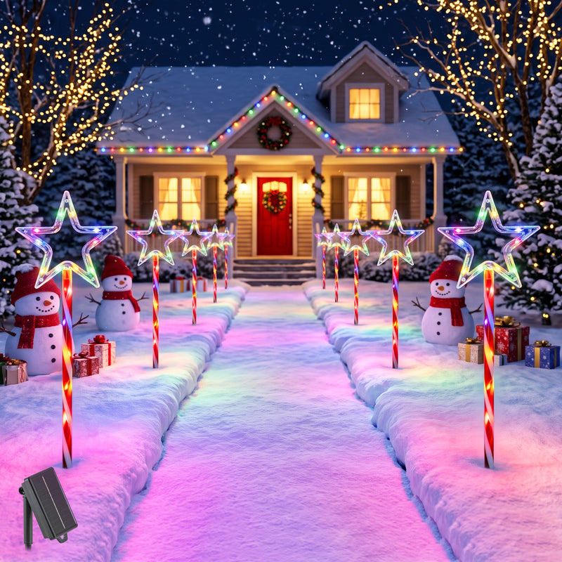 C Cattleya 20.75" Christmas Star-Shaped Outdoor LED Pathway Stake Lights with 10 Lighting Modes, 10-Pack