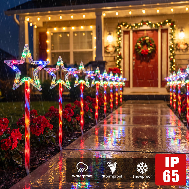 C Cattleya 20.75" Christmas Star-Shaped Outdoor LED Pathway Stake Lights with 10 Lighting Modes, 10-Pack