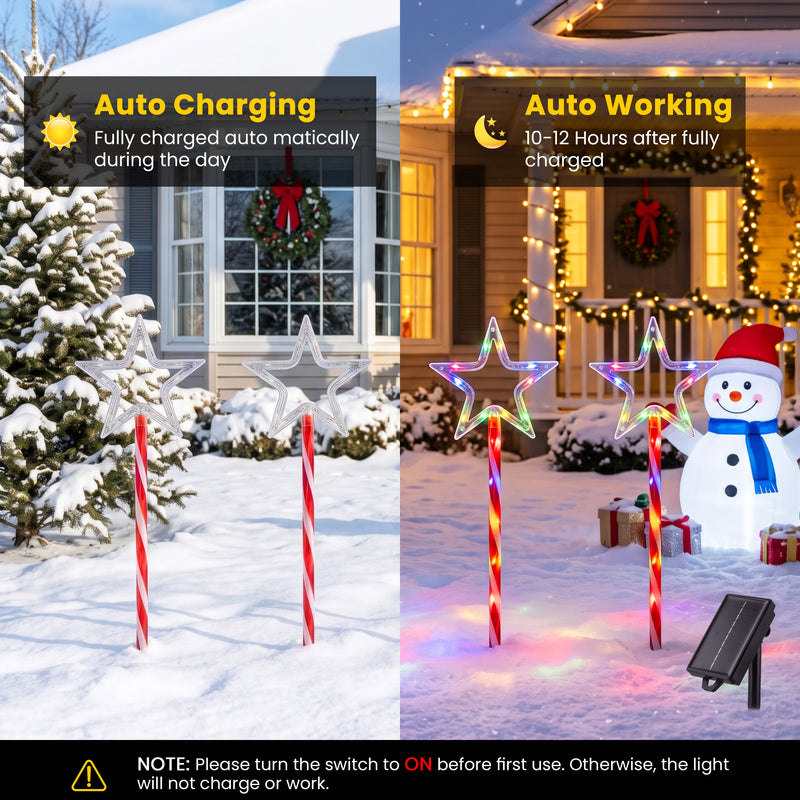 C Cattleya 20.75" Christmas Star-Shaped Outdoor LED Pathway Stake Lights with 10 Lighting Modes, 10-Pack