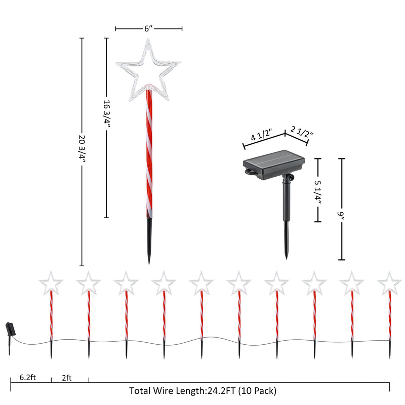 C Cattleya 20.75" Christmas Star-Shaped Outdoor LED Pathway Stake Lights with 10 Lighting Modes, 10-Pack