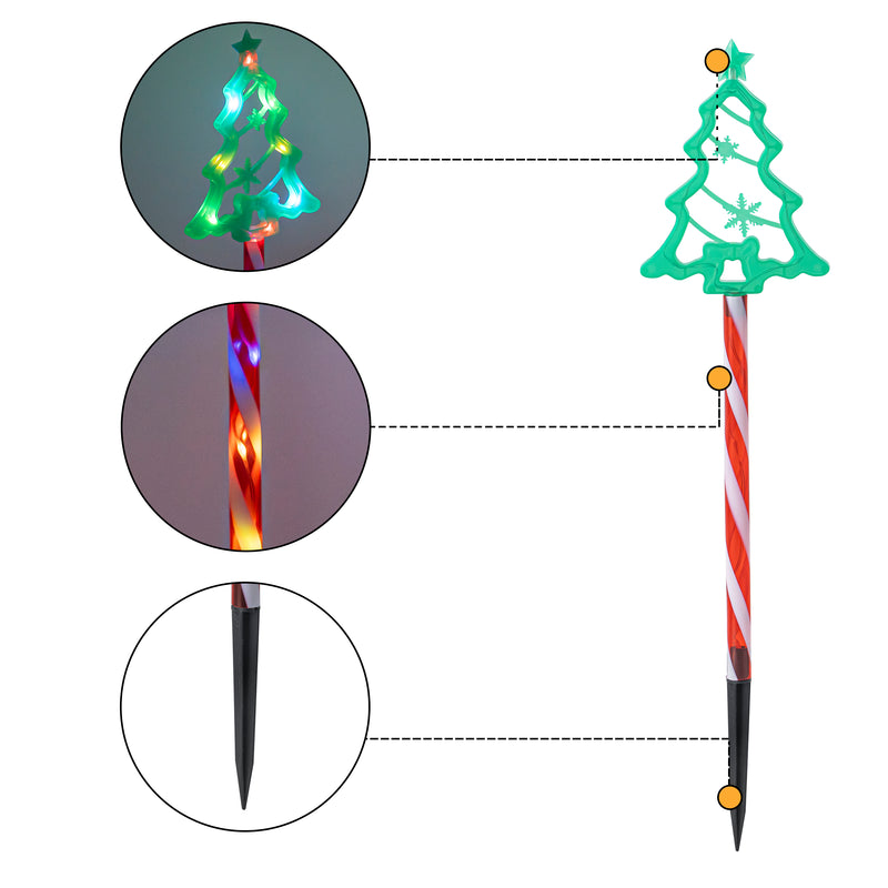 C Cattleya 21.25" Christmas Tree-Shaped Outdoor LED Pathway Stake Lights with 10 Lighting Modes, 10-Pack