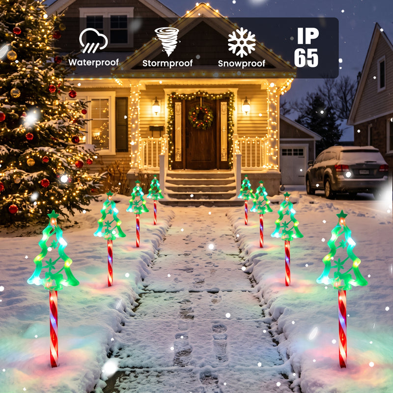 C Cattleya 21.25" Christmas Tree-Shaped Outdoor LED Pathway Stake Lights with 10 Lighting Modes, 10-Pack