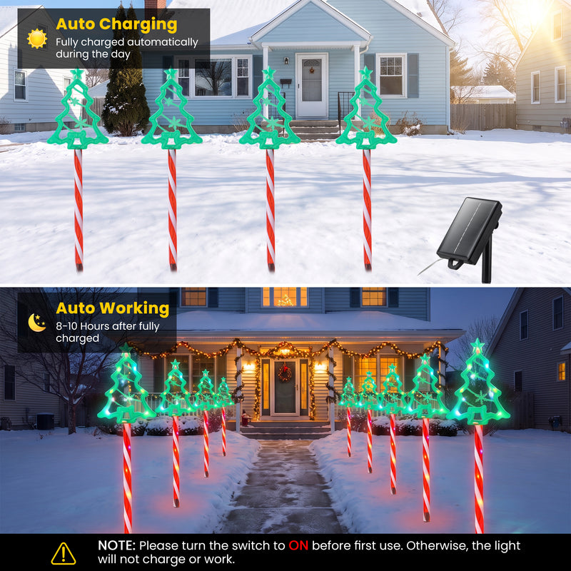 C Cattleya 21.25" Christmas Tree-Shaped Outdoor LED Pathway Stake Lights with 10 Lighting Modes, 10-Pack