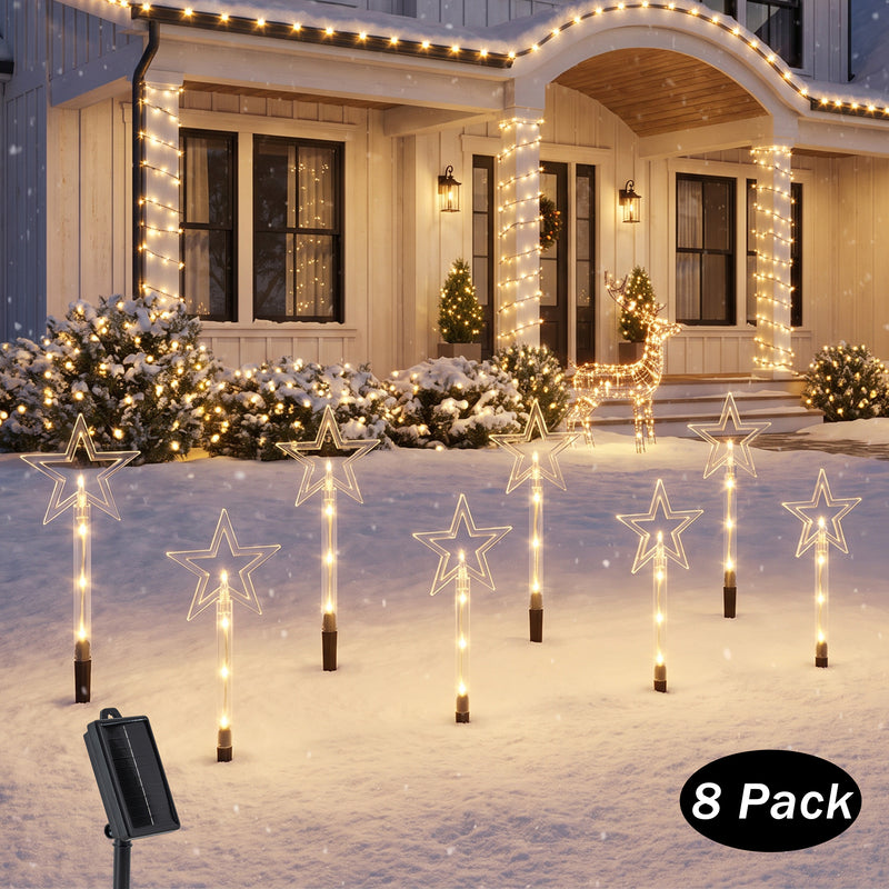 C Cattleya 20.75" Christmas Star-Shaped Outdoor LED Pathway Stake Lights with 10 Lighting Modes, 8-Pack