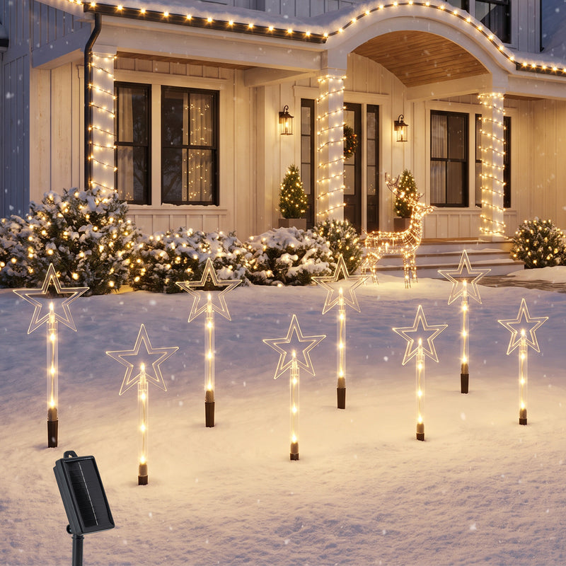 C Cattleya 20.75" Christmas Star-Shaped Outdoor LED Pathway Stake Lights with 10 Lighting Modes, 8-Pack