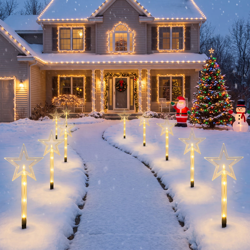 C Cattleya 20.75" Christmas Star-Shaped Outdoor LED Pathway Stake Lights with 10 Lighting Modes, 8-Pack