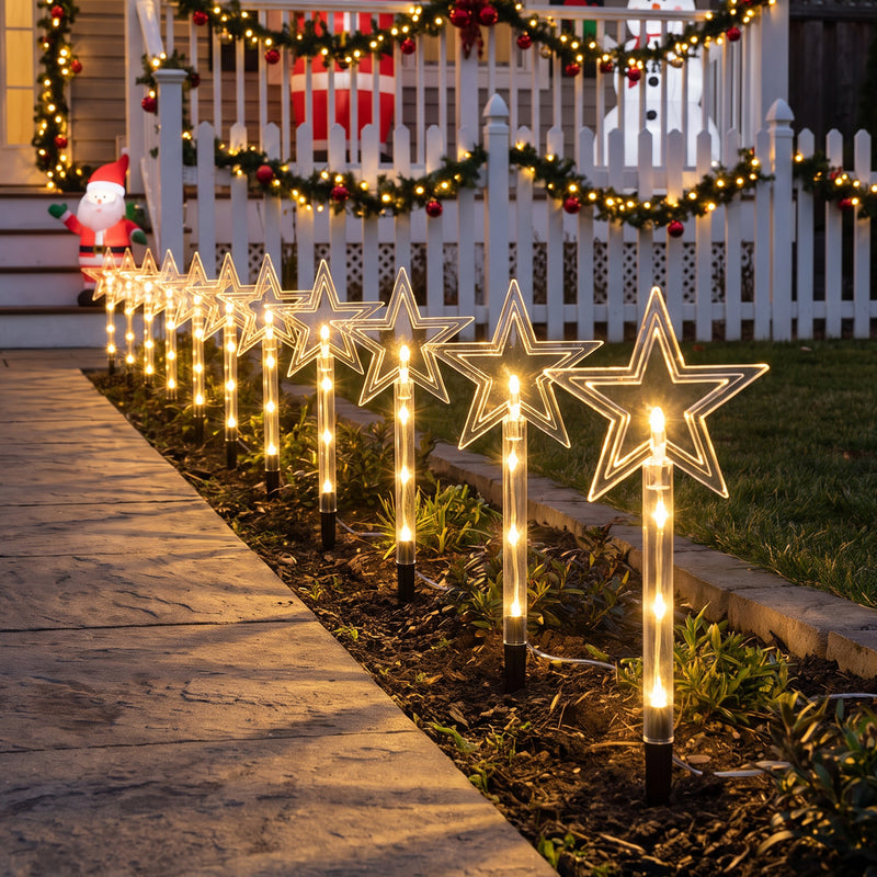 C Cattleya 20.75" Christmas Star-Shaped Outdoor LED Pathway Stake Lights with 10 Lighting Modes, 8-Pack