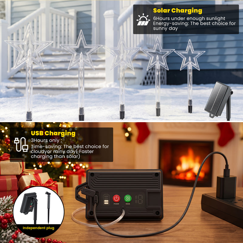 C Cattleya 20.75" Christmas Star-Shaped Outdoor LED Pathway Stake Lights with 10 Lighting Modes, 8-Pack