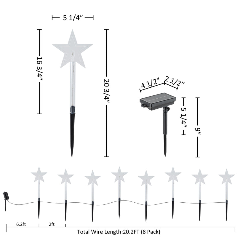C Cattleya 20.75" Christmas Star-Shaped Outdoor LED Pathway Stake Lights with 10 Lighting Modes, 8-Pack
