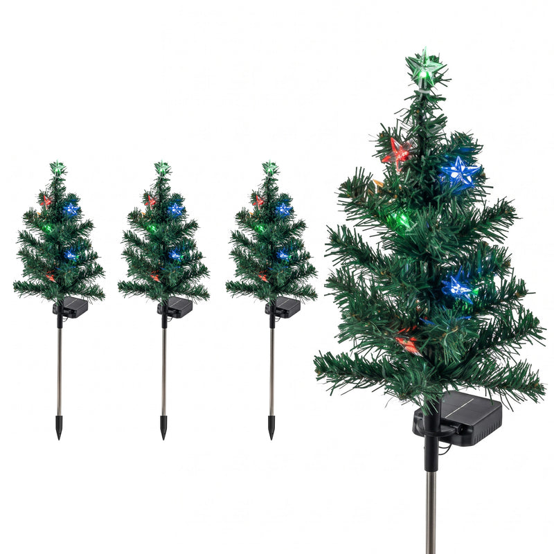 C Cattleya 28.5" Solar Christmas Tree Stake Lights, Multicolor LED Outdoor Pathway Lights, 4-Pack