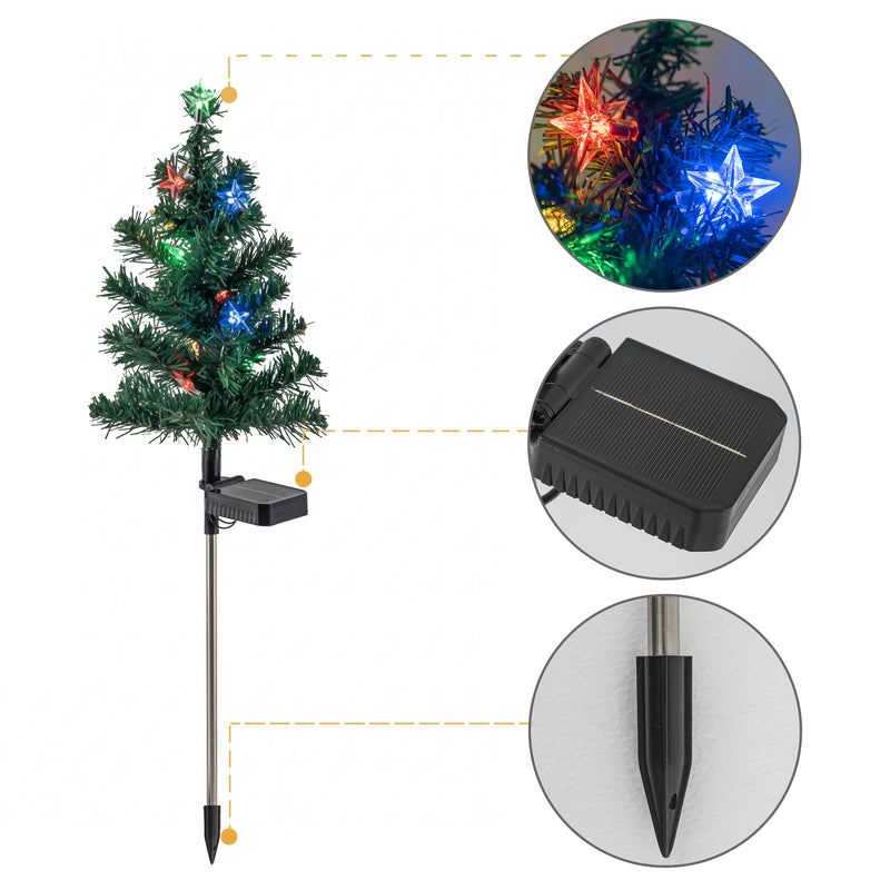 C Cattleya 28.5" Solar Christmas Tree Stake Lights, Multicolor LED Outdoor Pathway Lights, 4-Pack