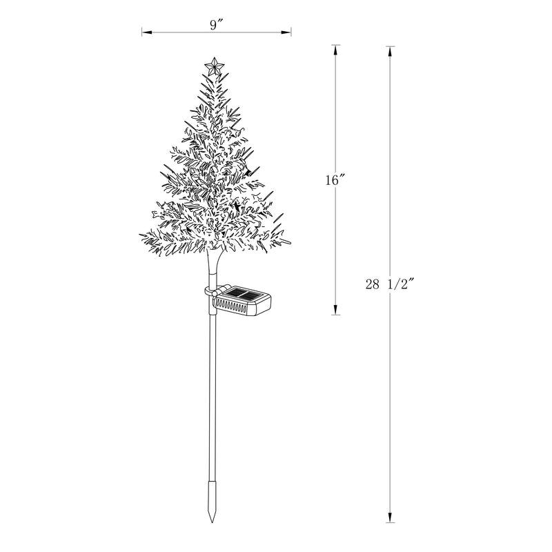 C Cattleya 28.5" Solar Christmas Tree Stake Lights, Multicolor LED Outdoor Pathway Lights, 4-Pack