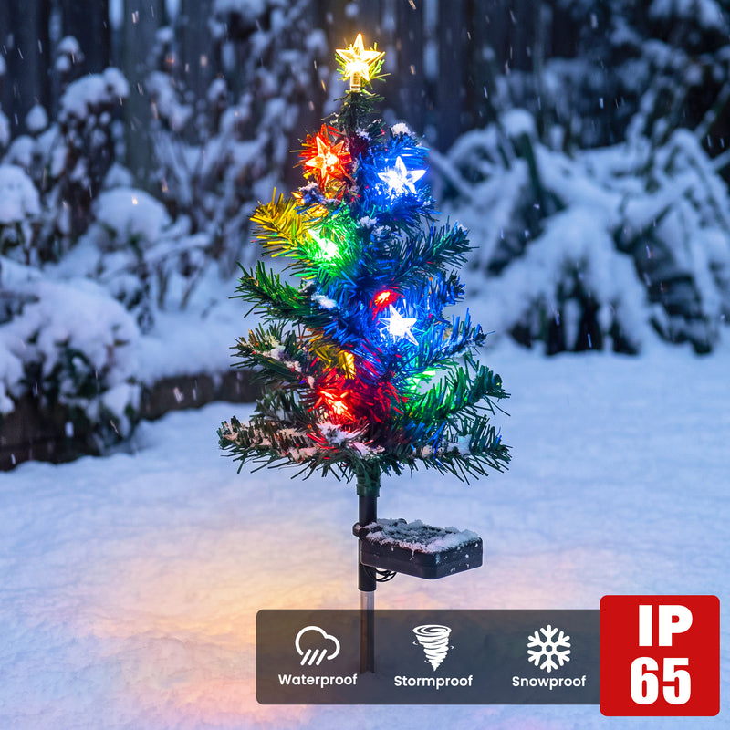 C Cattleya 28.5" Solar Christmas Tree Stake Lights, Multicolor LED Outdoor Pathway Lights, 4-Pack