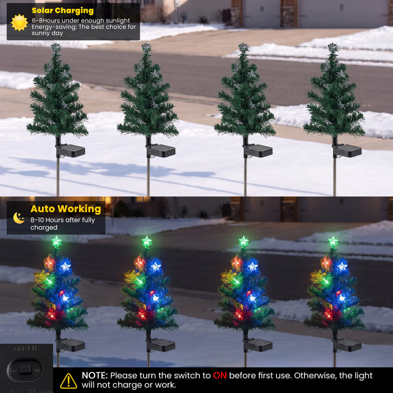C Cattleya 28.5" Solar Christmas Tree Stake Lights, Multicolor LED Outdoor Pathway Lights, 4-Pack