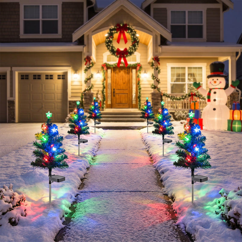 C Cattleya 28.5" Solar Christmas Tree Stake Lights, Multicolor LED Outdoor Pathway Lights, 4-Pack
